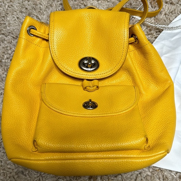 Coach Yellow Pebble Leather Mini Turnlock Backpack Bag - Picture 2 of 11